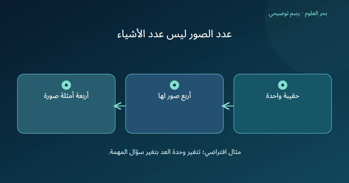 حقيبة واحدة يمكن تصويرها أربع مرات فتنتج أربعة أمثلة صور مع بقاء الشيء المصور واحدا