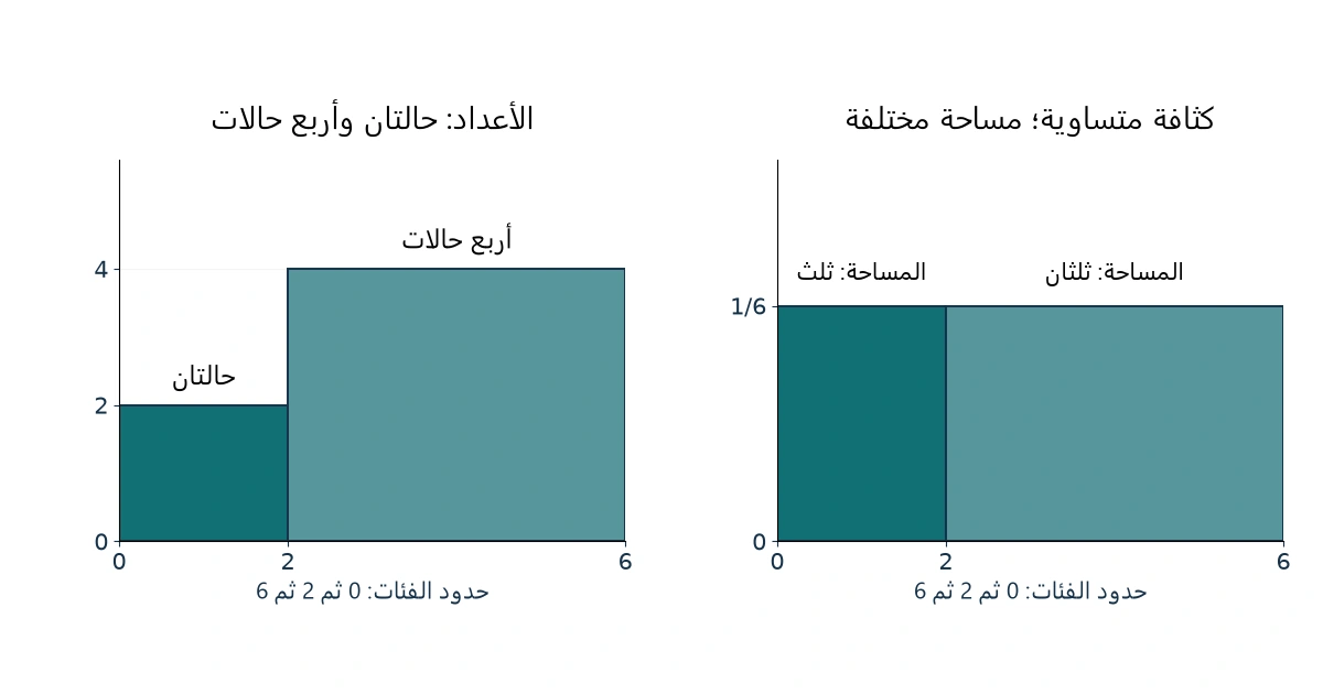 لوحتان لفئتين بعرض 2 و 4: الأعداد 2 و 4 ، والكثافتان 1/6 مع مساحتين ثلث وثلثين
