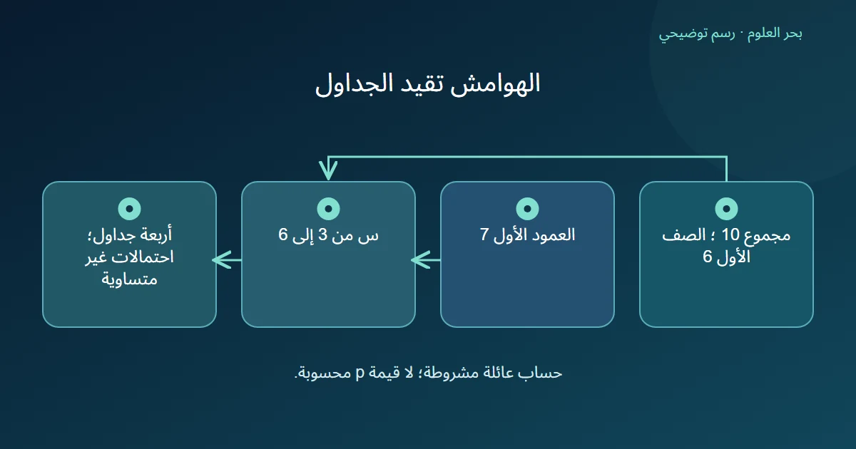 ثبات الهوامش يحدد أربع قيم ممكنة للخلية العليا اليسرى مع احتمالات مختلفة