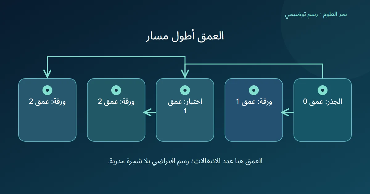 جذر يصل إلى ورقة قريبة واختبار يقود إلى ورقتين عند العمق اثنين