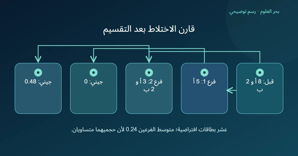 عقدة من ثماني بطاقات أ واثنتين ب تنقسم إلى خمس أ وفرع مختلط من ثلاث أ واثنتين ب