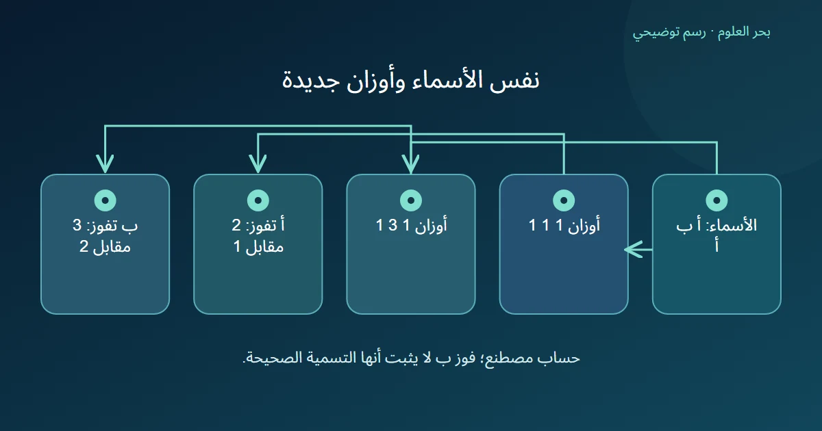 أسماءتنبؤ ثابتة تتفرع إلى أوزانمتساوية فتفوز أ وأوزانترجح الثاني فتفوز ب