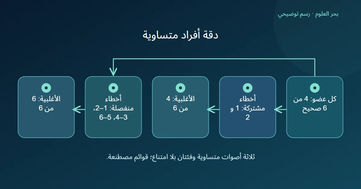 دقةفردية 4من 6 تتفرع إلى اتفاقأخطاء ينتج 4من 6 ومواقعمنفصلةتنتج 6من 6