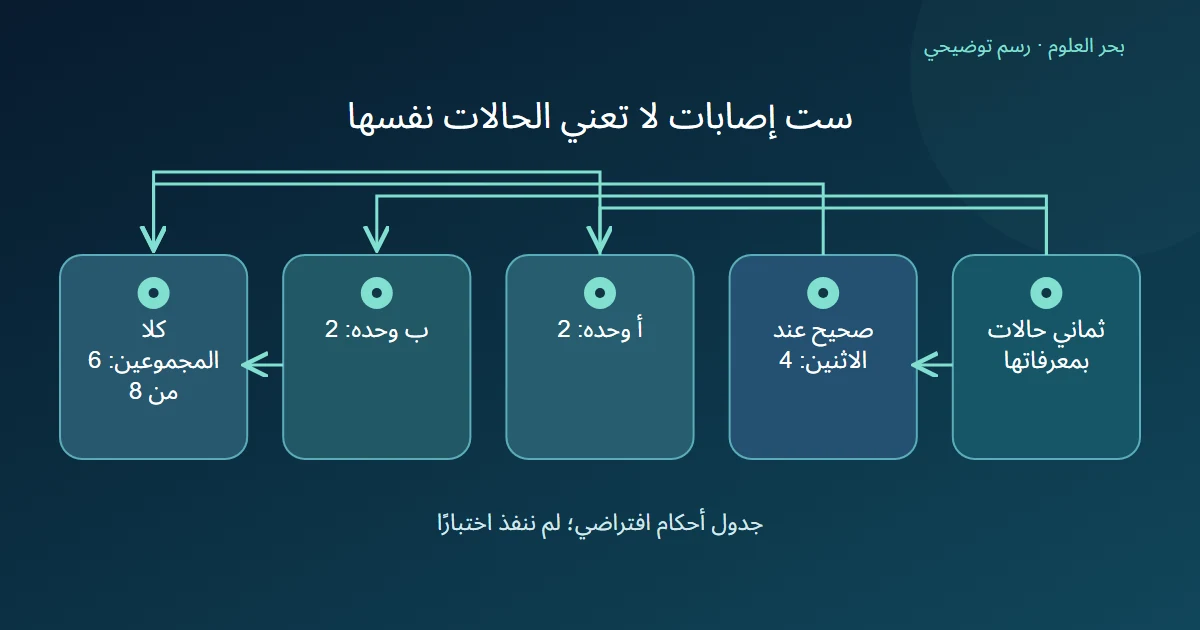 معرفات ثمانية تتفرع إلى اتفاق وأحكام صحيحة لنموذج واحد ثم تكوين مجموعين متساويين رغم اختلاف الحالات