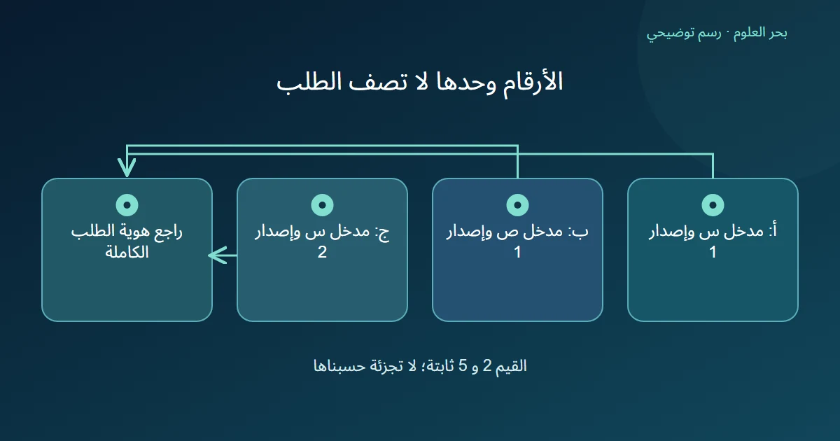 ثلاث بطاقات بالقيم العددية نفسها تتلاقى في فحص اسم المدخل وإصدار النموذج وبقية حقول الطلب