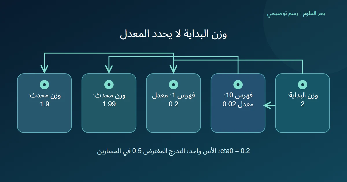 وزن ابتدائي واحد يتفرع إلى فهرسين معلنين ومعدلين مختلفين ليعطي وزنين بعد تحديث تعليمي واحد