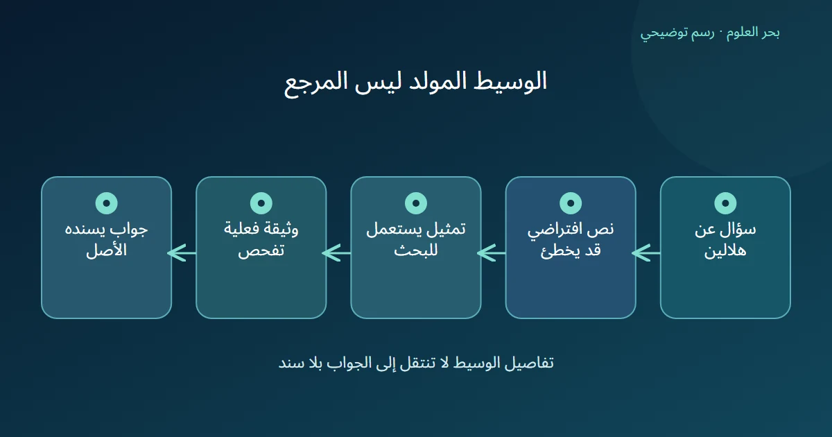 سؤال يمر بمستند افتراضي وترميزه للبحث ثم بمادة حقيقية قبل جواب مسند
