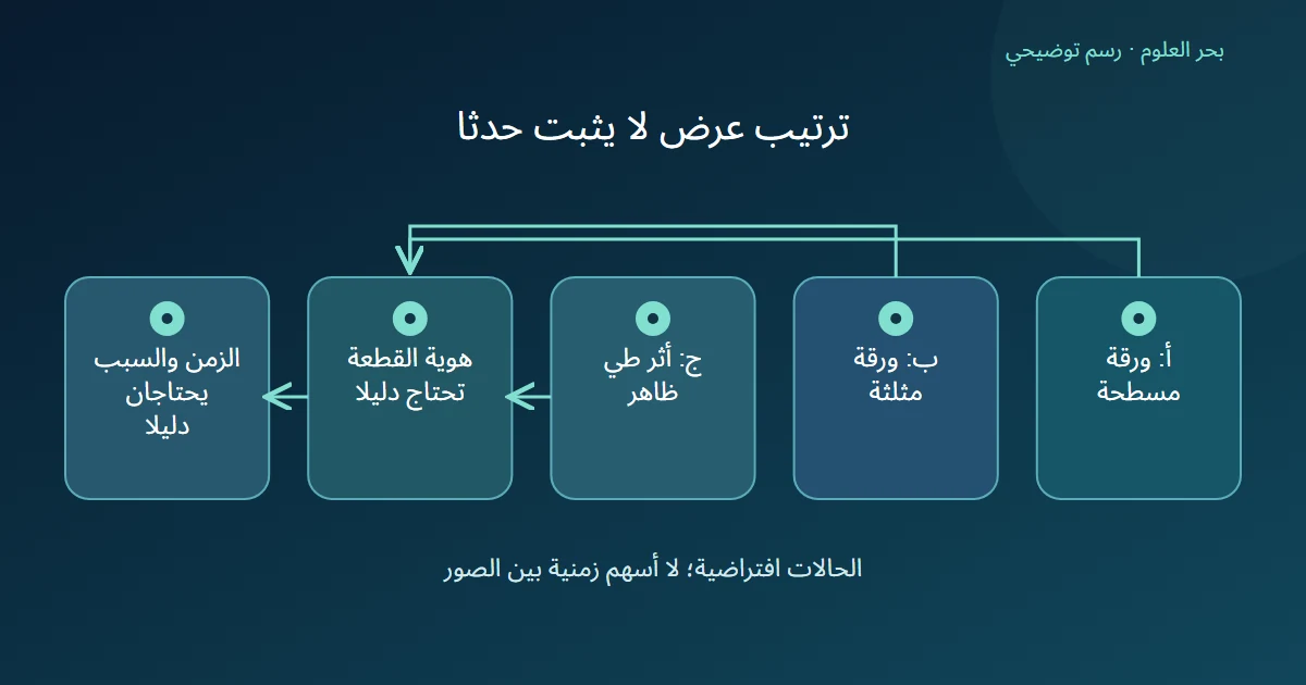 ثلاث حالات ورق ترتبط بمراجعة الهوية والزمن دون افتراض أن ترتيبها زمن تصوير