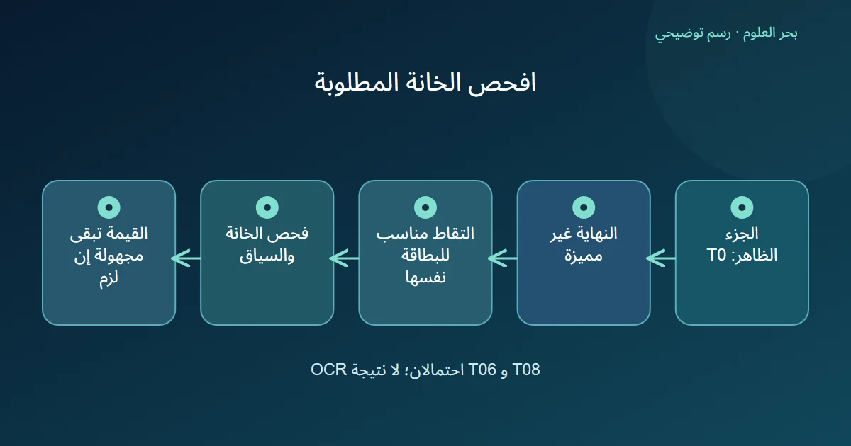 رمز ملتبس يحتاج إلى التقاط مرتبط بالبطاقة وفحص الخانة دون افتراض استعادتها