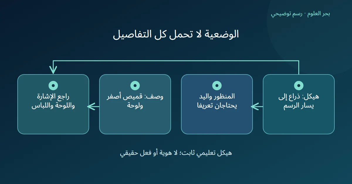 رسم يميز اتجاه الهيكل وتعريف منظوره من وصف اللباس واللوحة ثم يجمعها للمراجعة