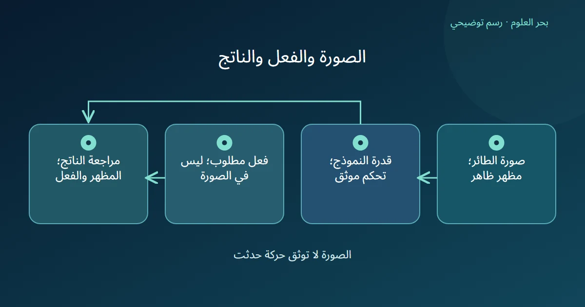 مخطط يفصل صورة المدخل وقدرة النموذج والفعل المطلوب عند مراجعة النتيجة