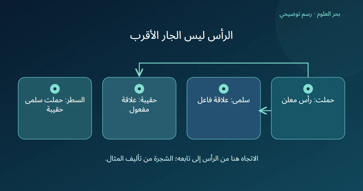 رسم لشجرة معلنة يكون حملت فيها رأس سلمى وحقيبة رغم تجاور سلمى وحقيبة.