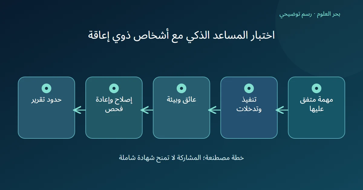 رسم توضيحي: مهمة متفق عليها؛ تنفيذ وتدخلات؛ عائق وبيئة؛ إصلاح وإعادة فحص؛ حدود تقرير