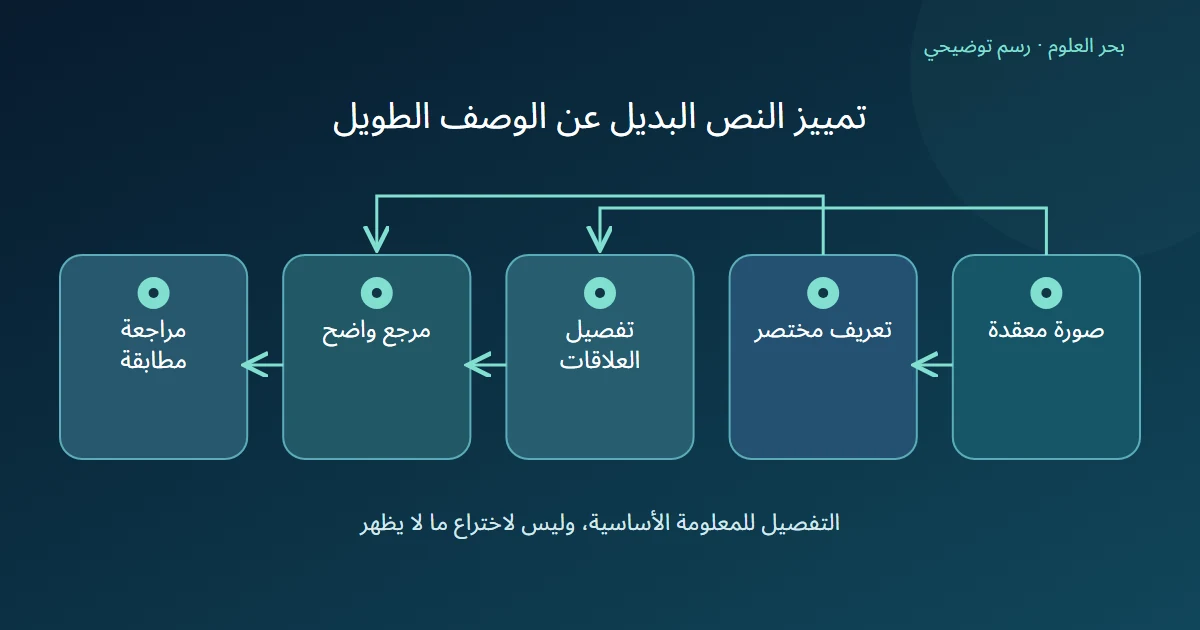رسم توضيحي: صورة معقدة؛ تعريف مختصر؛ تفصيل العلاقات؛ مرجع واضح؛ مراجعة مطابقة