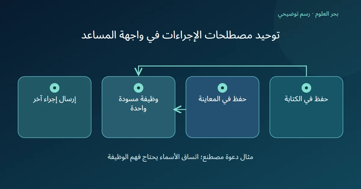 رسم توضيحي: حفظ في الكتابة؛ حفظ في المعاينة؛ وظيفة مسودة واحدة؛ إرسال إجراء آخر