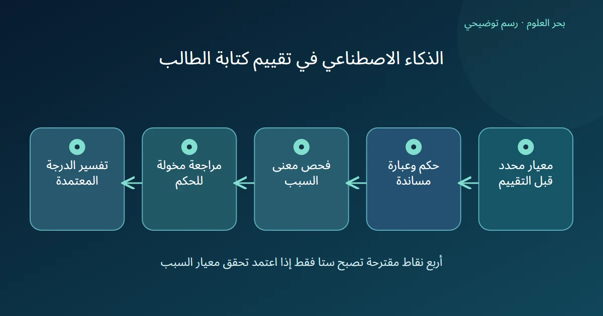 رسم توضيحي: معيار محدد قبل التقييم؛ حكم وعبارة مساندة؛ فحص معنى السبب؛ مراجعة مخولة للحكم؛ تفسير الدرجة المعتمدة