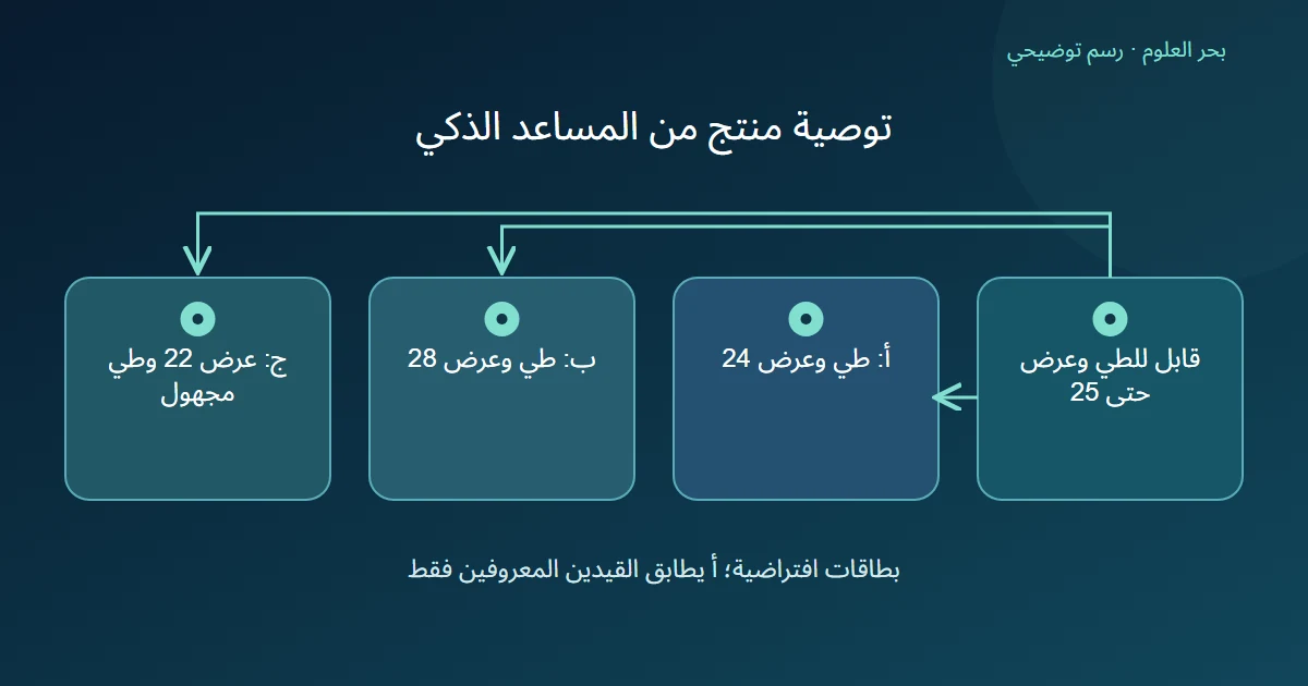 رسم توضيحي: قابل للطي وعرض حتى 25؛ أ: طي وعرض 24؛ ب: طي وعرض 28؛ ج: عرض 22 وطي مجهول