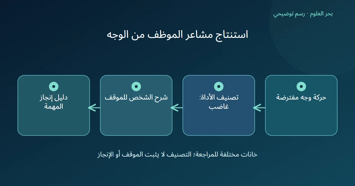 رسم توضيحي: حركة وجه مفترضة؛ تصنيف الأداة: غاضب؛ شرح الشخص للموقف؛ دليل إنجاز المهمة