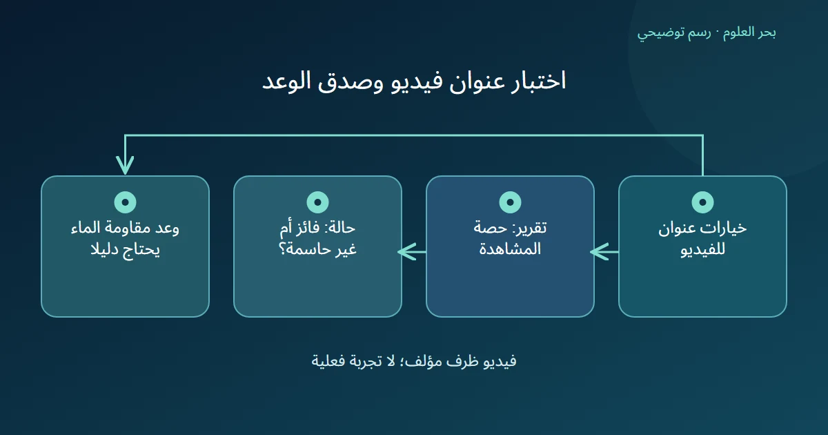 رسم توضيحي: خيارات عنوان للفيديو؛ تقرير: حصة المشاهدة؛ حالة: فائز أم غير حاسمة؟؛ وعد مقاومة الماء يحتاج دليلا