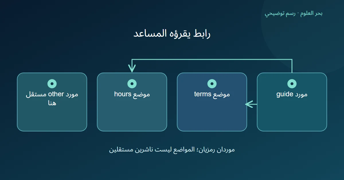 رسم توضيحي: مورد guide؛ موضع terms؛ موضع hours؛ مورد other مستقل هنا