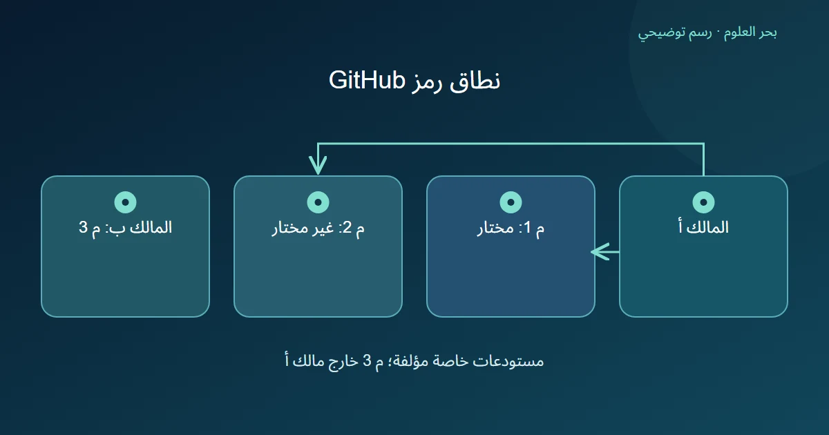 رسم توضيحي: المالك أ؛ م 1: مختار؛ م 2: غير مختار؛ المالك ب: م 3