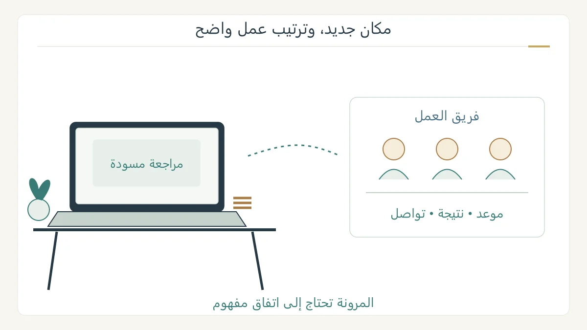 عامل عند مكتب منزلي يتواصل مع فريق عبر الشبكة بجانب جدول مهام