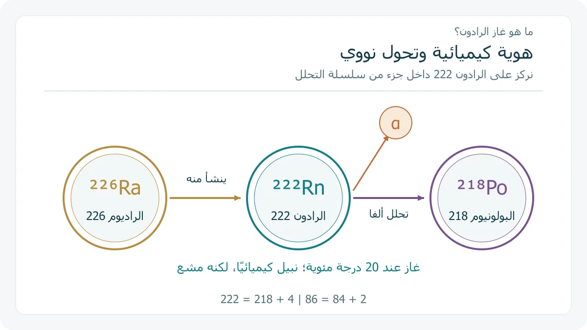 الراديوم 226 ثم الرادون 222 ثم البولونيوم 218 مع ألفا