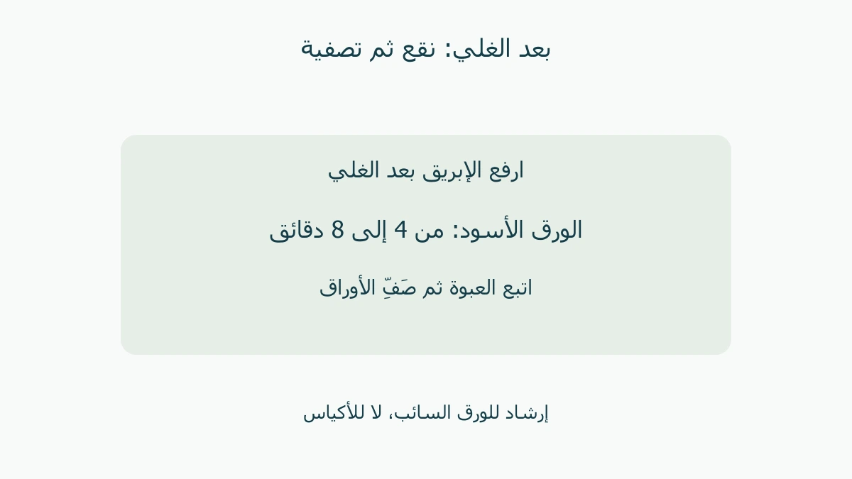 رفع الإبريق ثم نقع الورق السائب وتصفيته