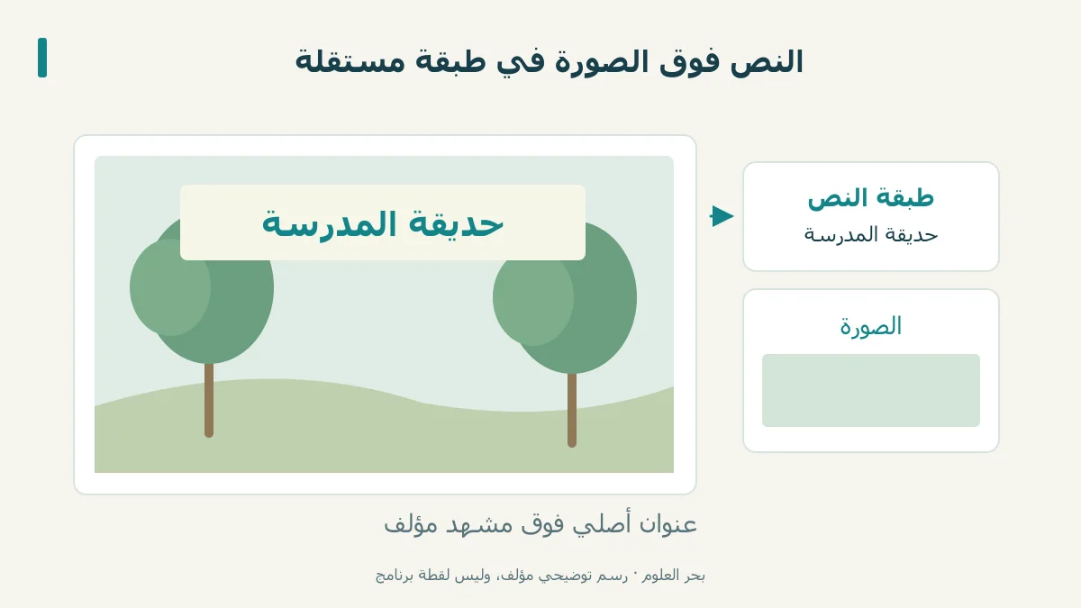 مشهد حديقة أصلي مع عنوان عربي وطبقة النص مبينة منفصلة