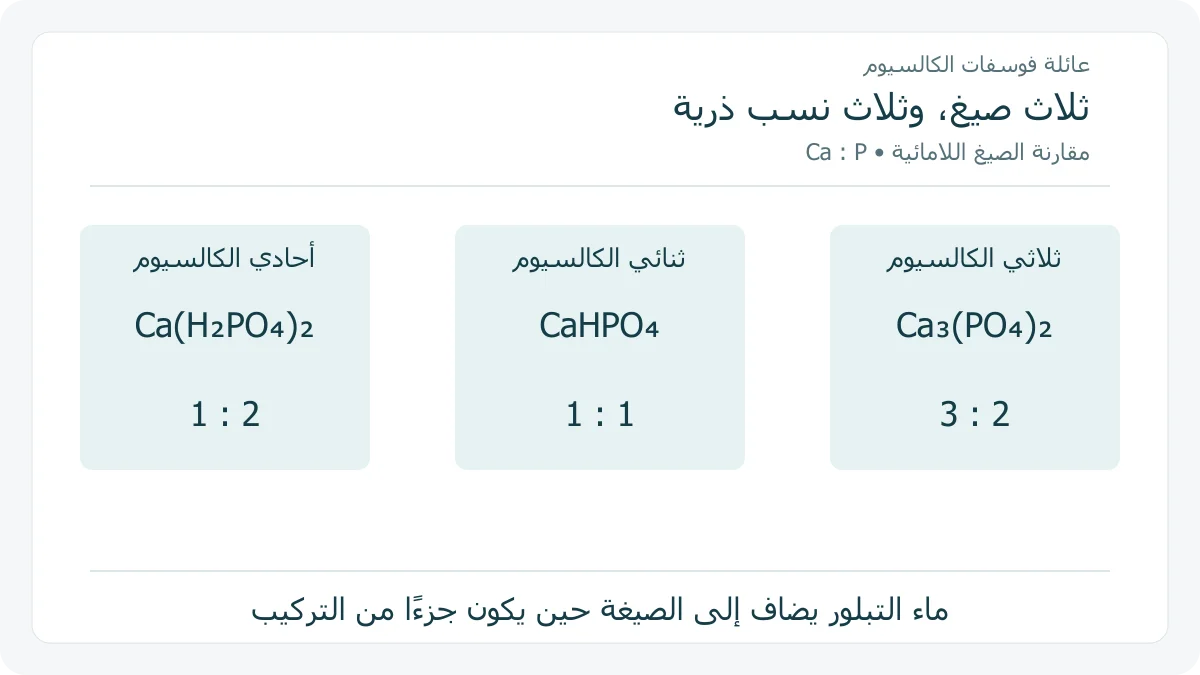 ثلاث صيغ لفوسفات الكالسيوم ونسب مختلفة للكالسيوم إلى الفوسفور