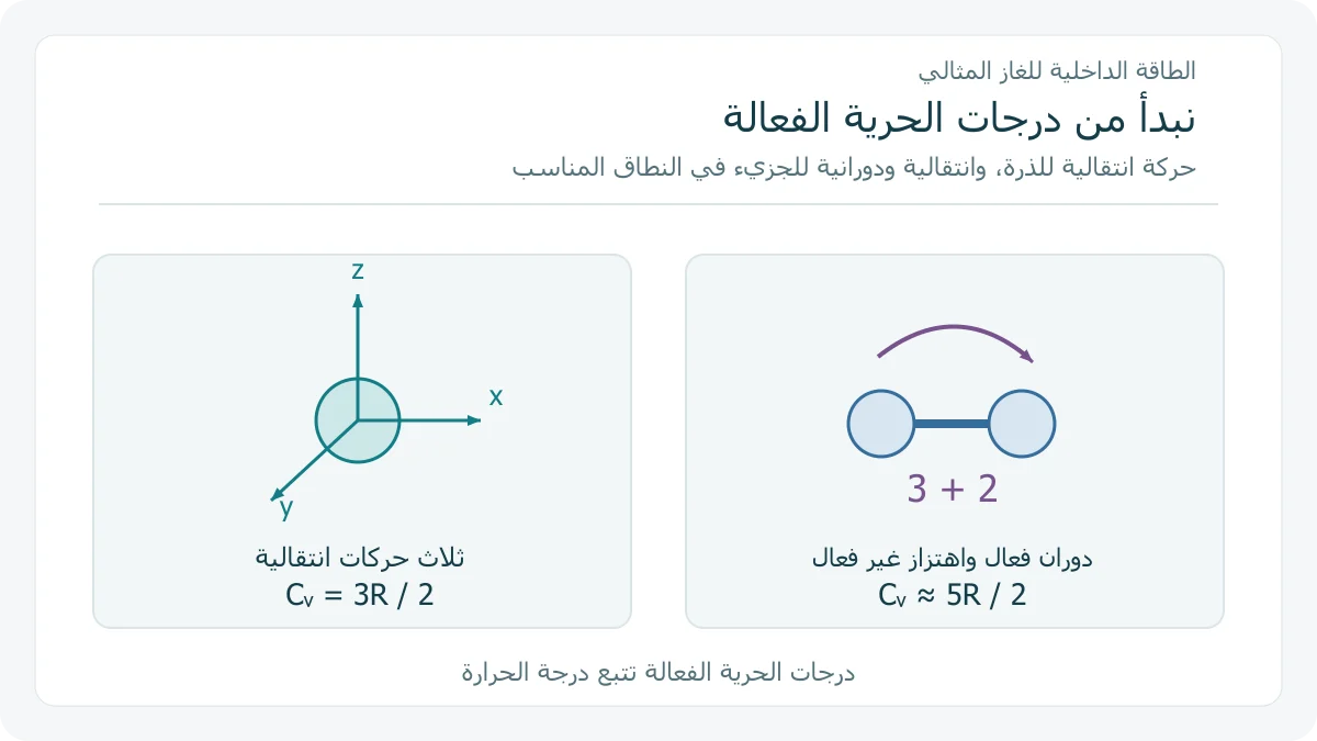 مقارنة درجات حرية ذرة وجزيء ثنائي