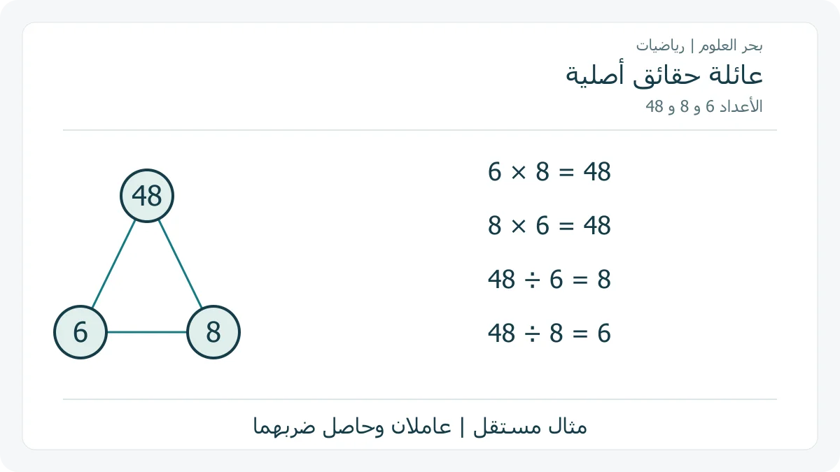 مثلث أصلي للأعداد 6 و 8 و 48 مع أربع جمل مترابطة