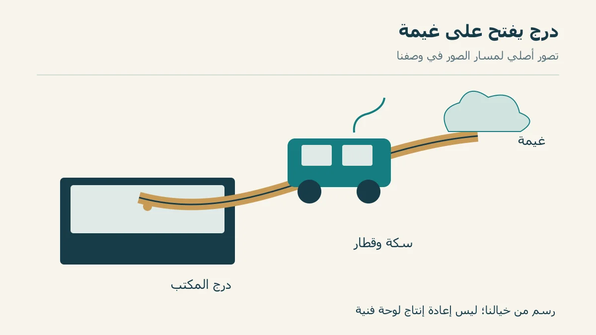 درج يتحول إلى سكة وقطار يصل إلى غيمة في صورتنا الأصلية