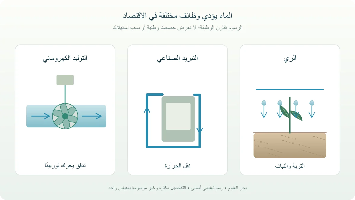 ثلاثة مخططات أصلية لوظيفة الماء في الري والتبريد الصناعي والتوربين الكهرومائي