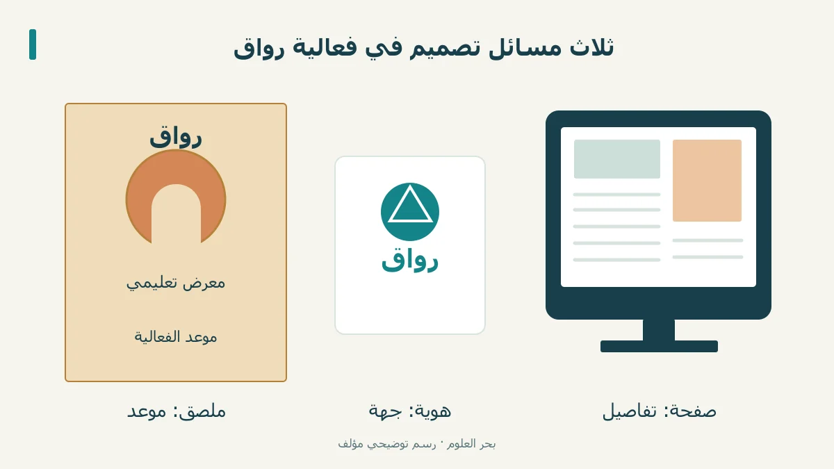 ملصق وهوية رواق المؤلفة وصفحة نشر مكتبي في مشهد واحد