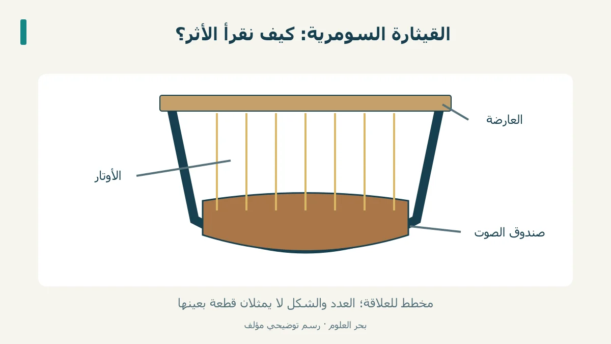تركيب تعليمي يبين صندوقًا وذراعين وعارضة مع أوتار