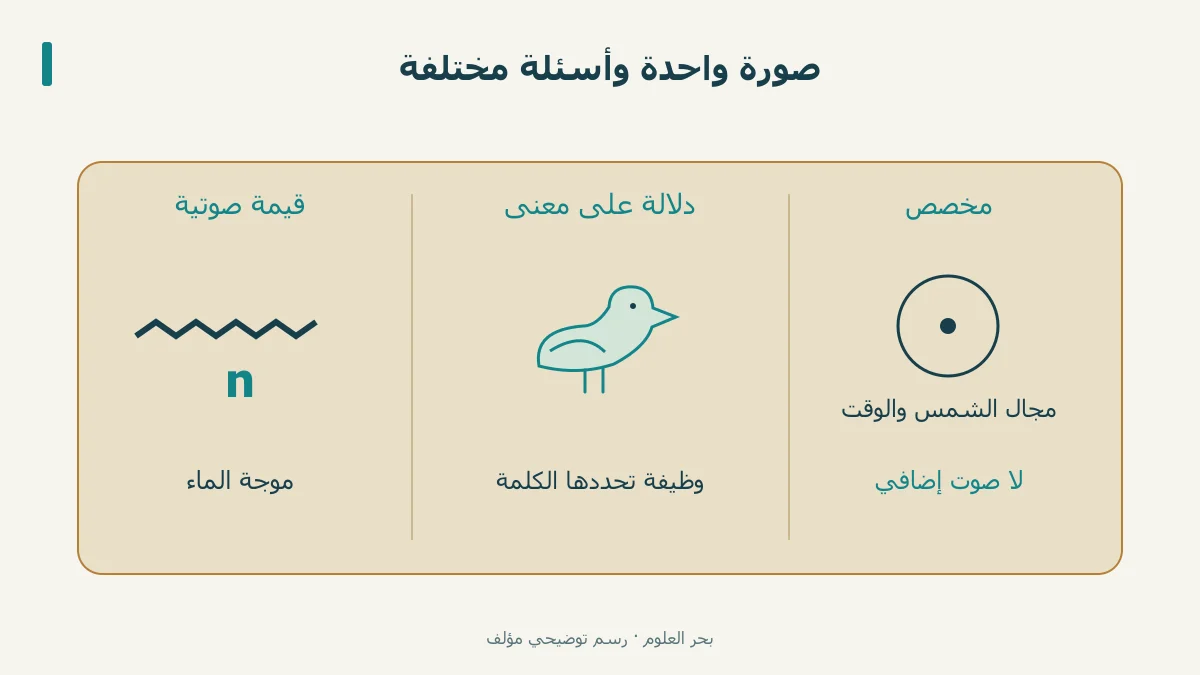 ثلاث وظائف للعلامة مع مثال موجة الماء الصوتي