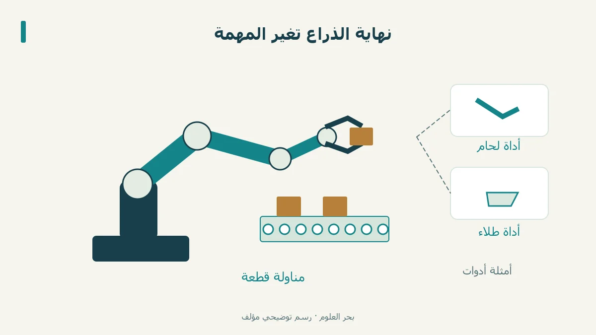 ذراع روبوتية مع أدوات ومهمات مفاهيمية