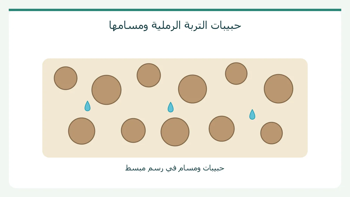 رسم أصلي: حبيبات التربة الرملية ومسامها