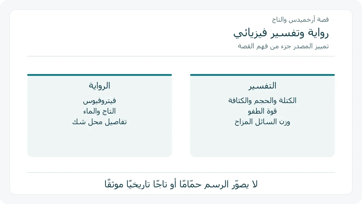 بطاقتان تميزان رواية التاج التاريخية عن المبادئ الفيزيائية للحجم والكثافة والطفو