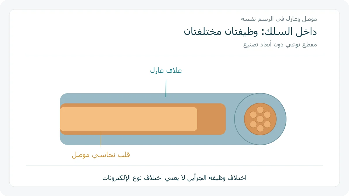مقطع تعليمي لسلك: قلب نحاسي داخل غلاف عازل