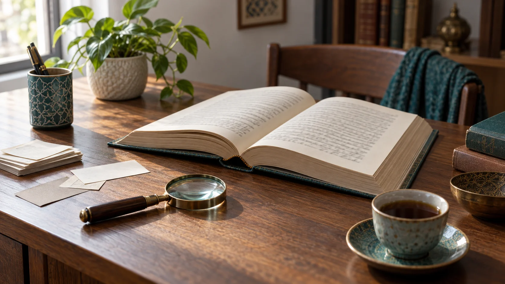 كتاب مفتوح وأوراق ملاحظات في مكتب قراءة معاصر