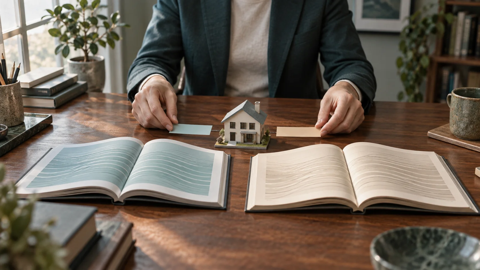 كتابان مفتوحان ونموذج بيت للمقارنة بين عبارتين