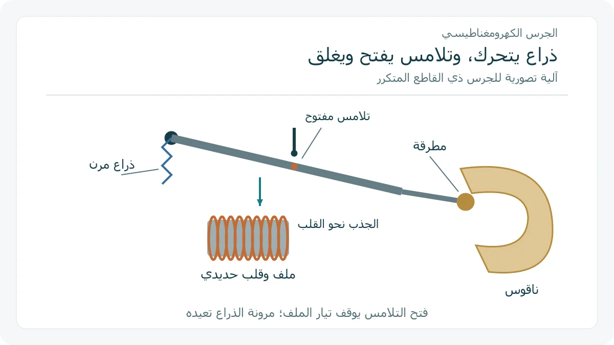 ملف وذراع مرنة ومطرقة قرب ناقوس مع تلامس مفتوح