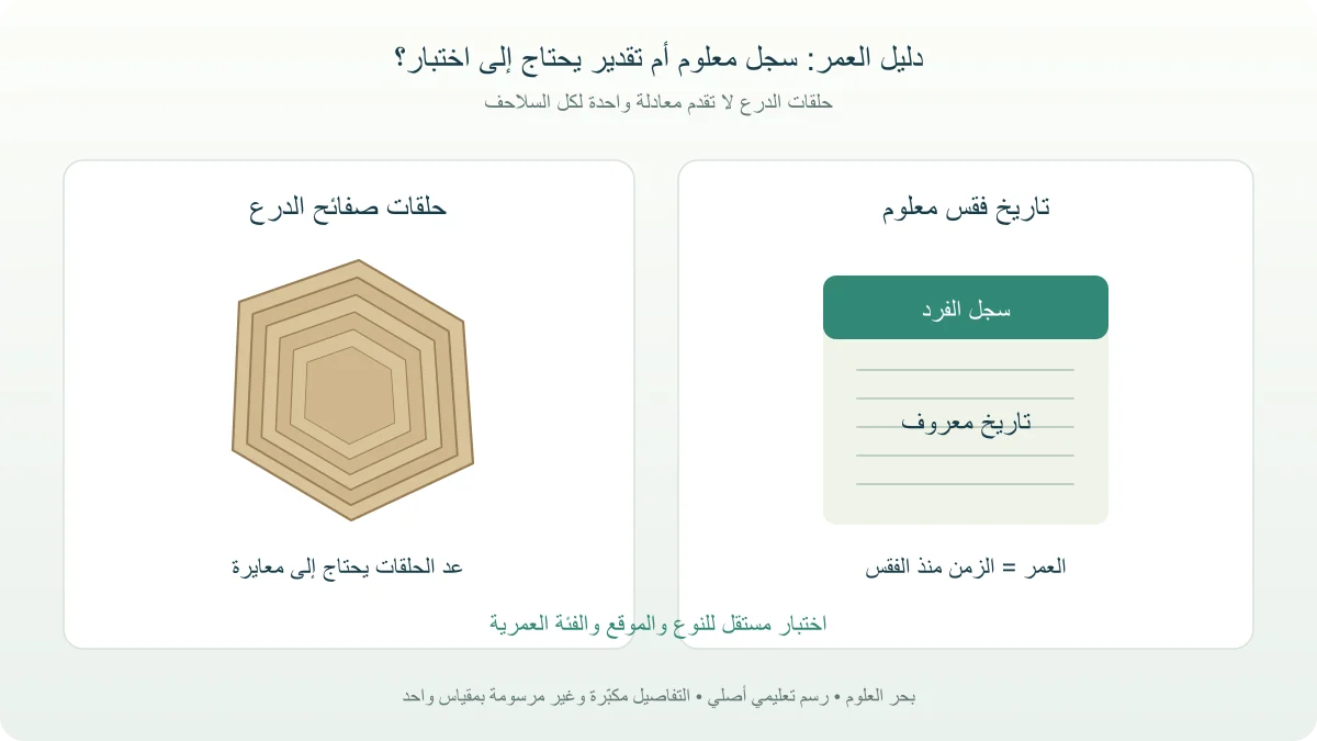 مقارنة علمية بين تاريخ فقس معلوم وتقدير من حلقات الدرع يحتاج إلى تحقق مستقل