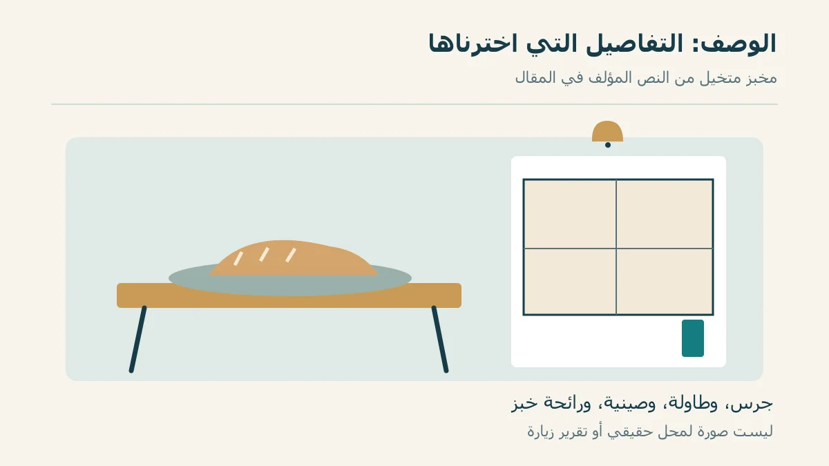 مخبز تخيلي يضم بابًا وطاولة وصينية