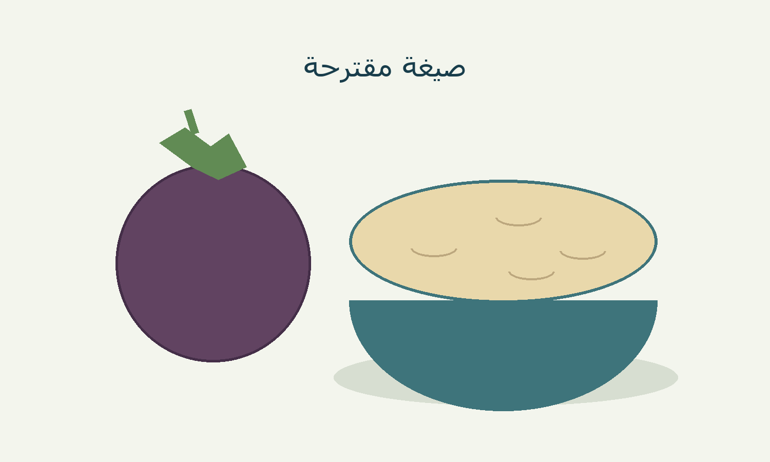 رسم توضيحي لباذنجانة وطبق غموس.