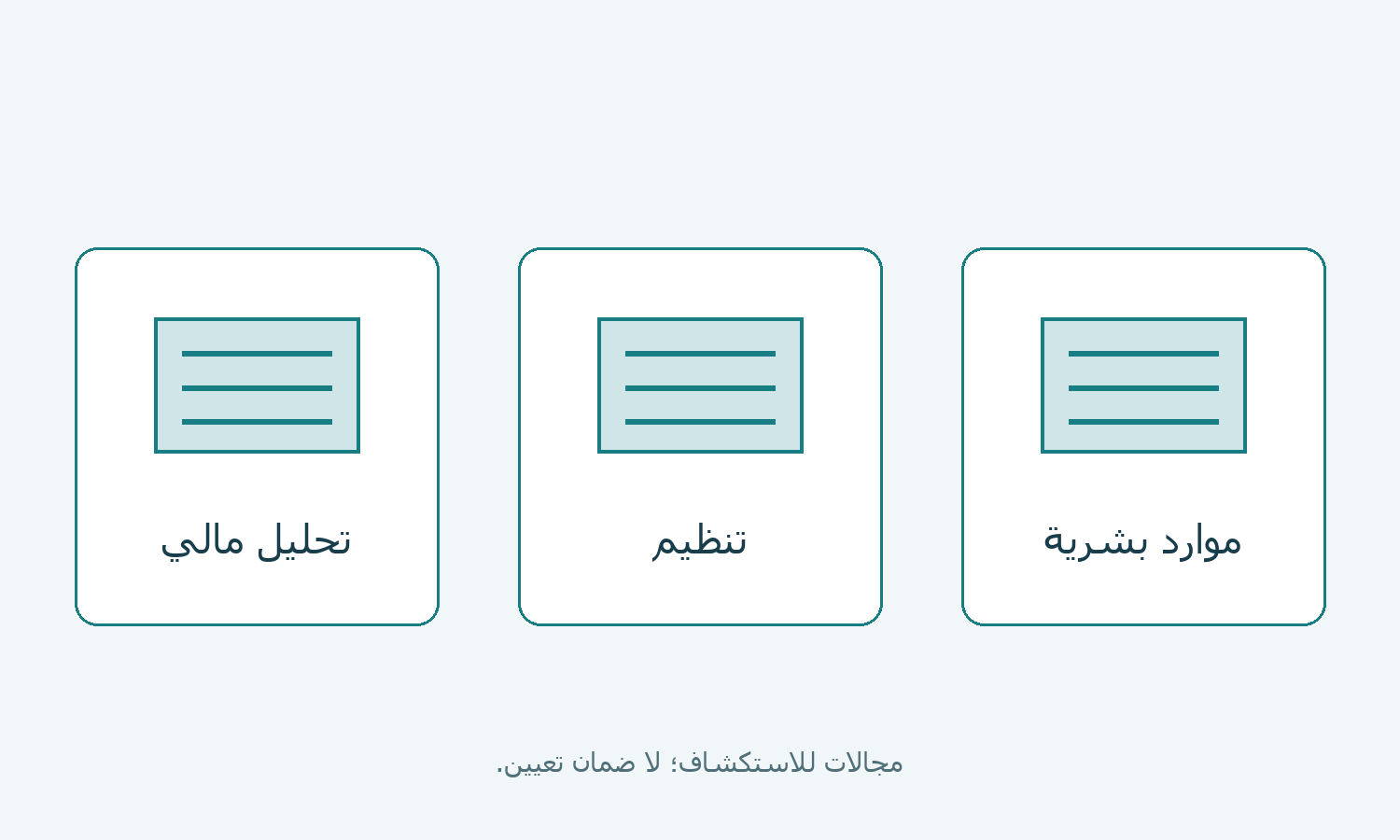 ثلاث بطاقات رمزية لعائلات مهنية، وليست إعلانات توظيف.