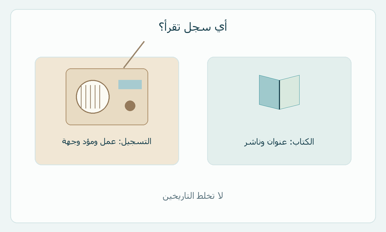مقارنة أصلية بين حقول كتاب وتسجيل.