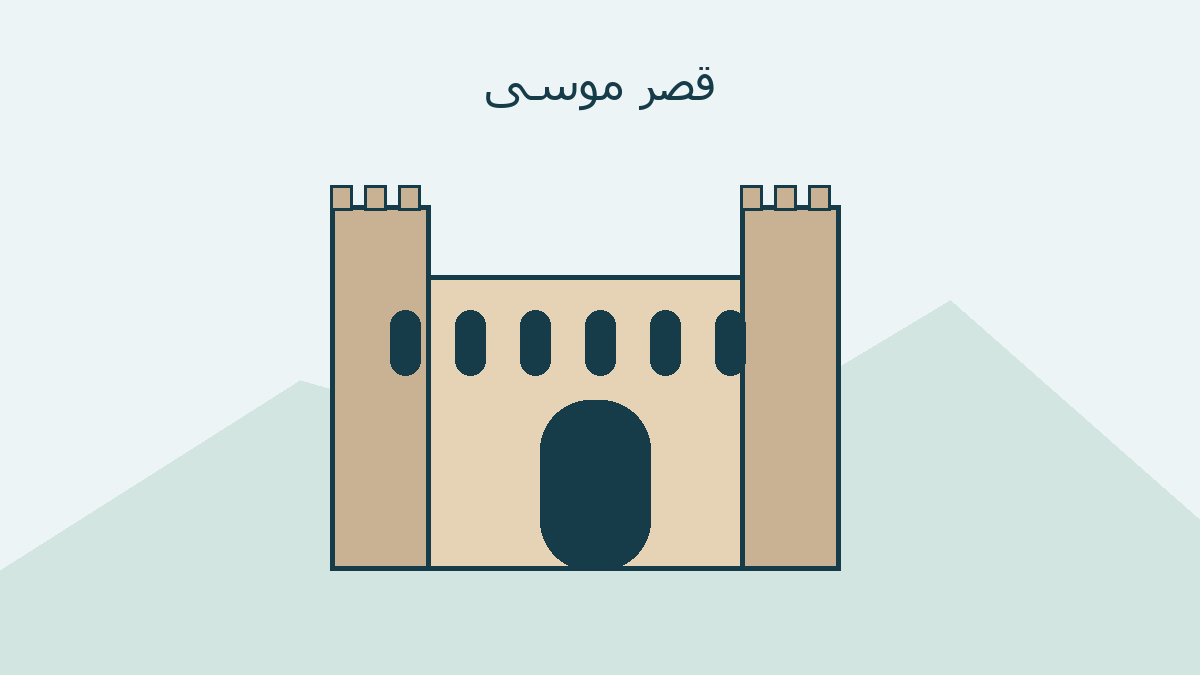رسم تجريدي لقلعة حجرية ومدخل متحف